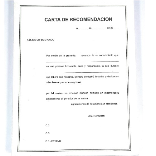 Hoja Carta De Recomendación