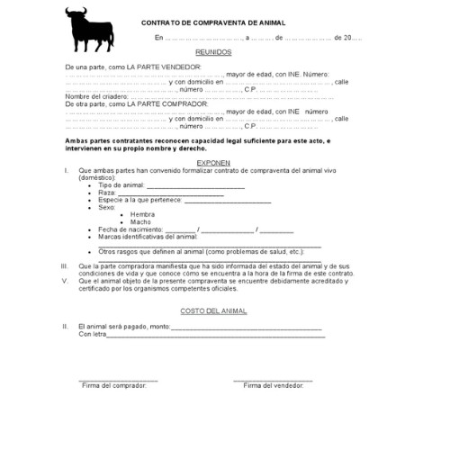 Hoja De Compra Venta De Animales